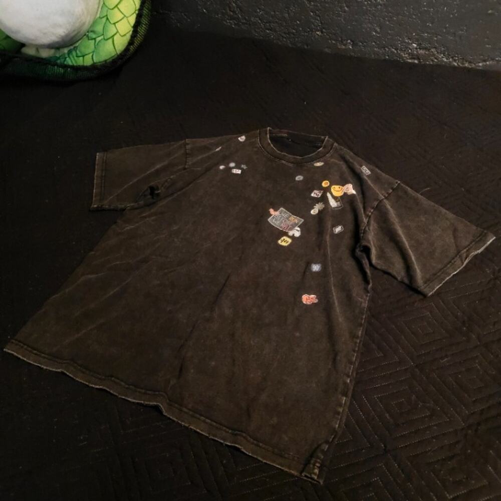 Vintage Sticker Collage Acid Wash Heavyweight Tee Black Size M
